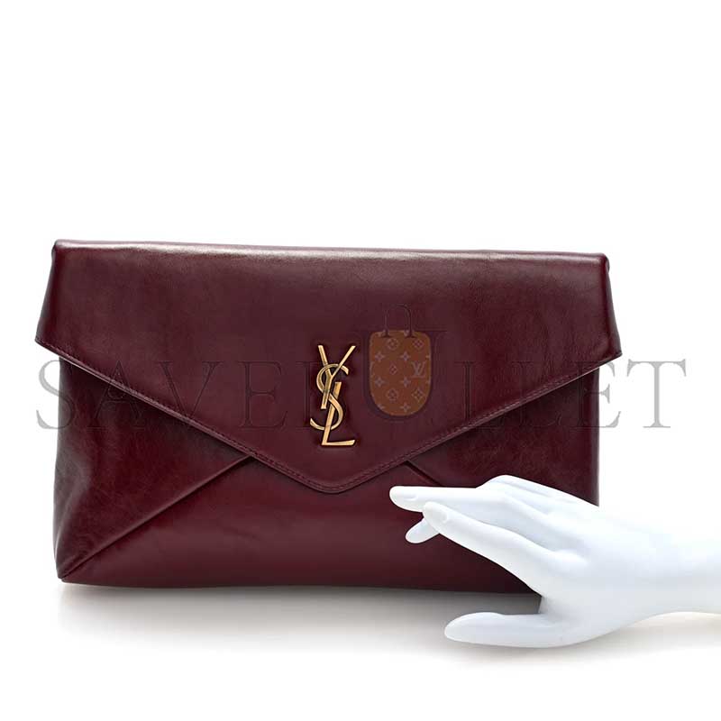 YSL LAMBSKIN CASSANDRE ENVELOPE POUCH DARK RUBY 769307 (29.5*18*4.5cm)